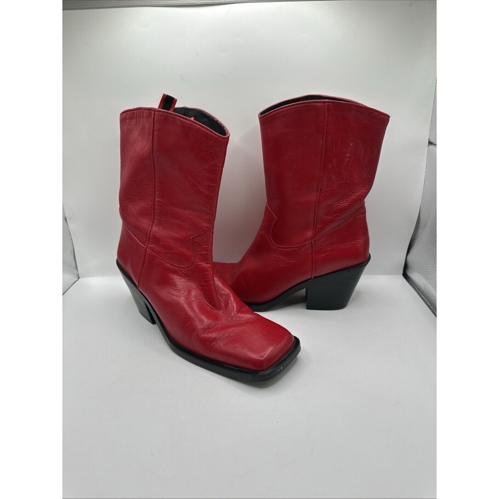 Guess Vintage Bright Red Leather Western Square Toe Block Heels Sz 39 RARE - Picture 13 of 13